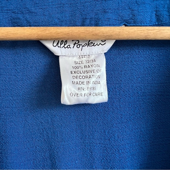 ULLA POPKEN Womens blue Button Peasant Top Size 32/34 Long Sleeve V-neck crochet - Picture 5 of 6